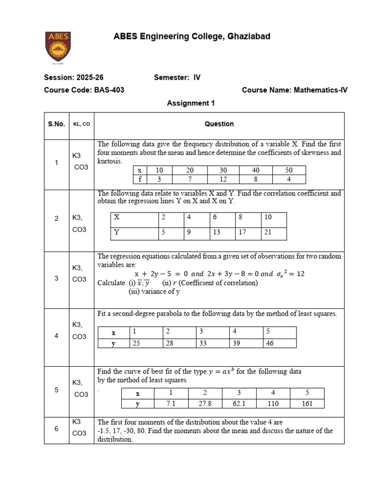 Assignment 1 Maths IV BAS 403 Unit 3 | PDF | Least Squares ...