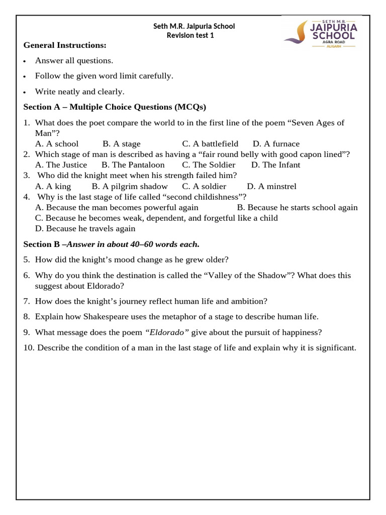 Final Revision Test 1 | PDF