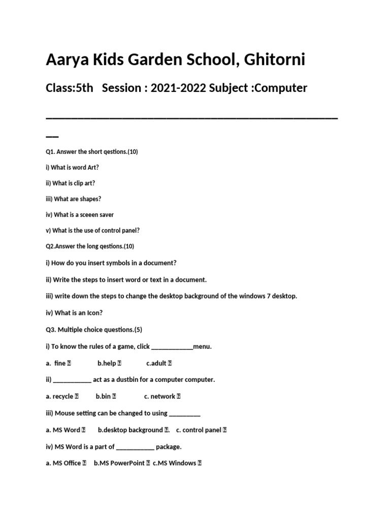 Class 5th Computer | PDF