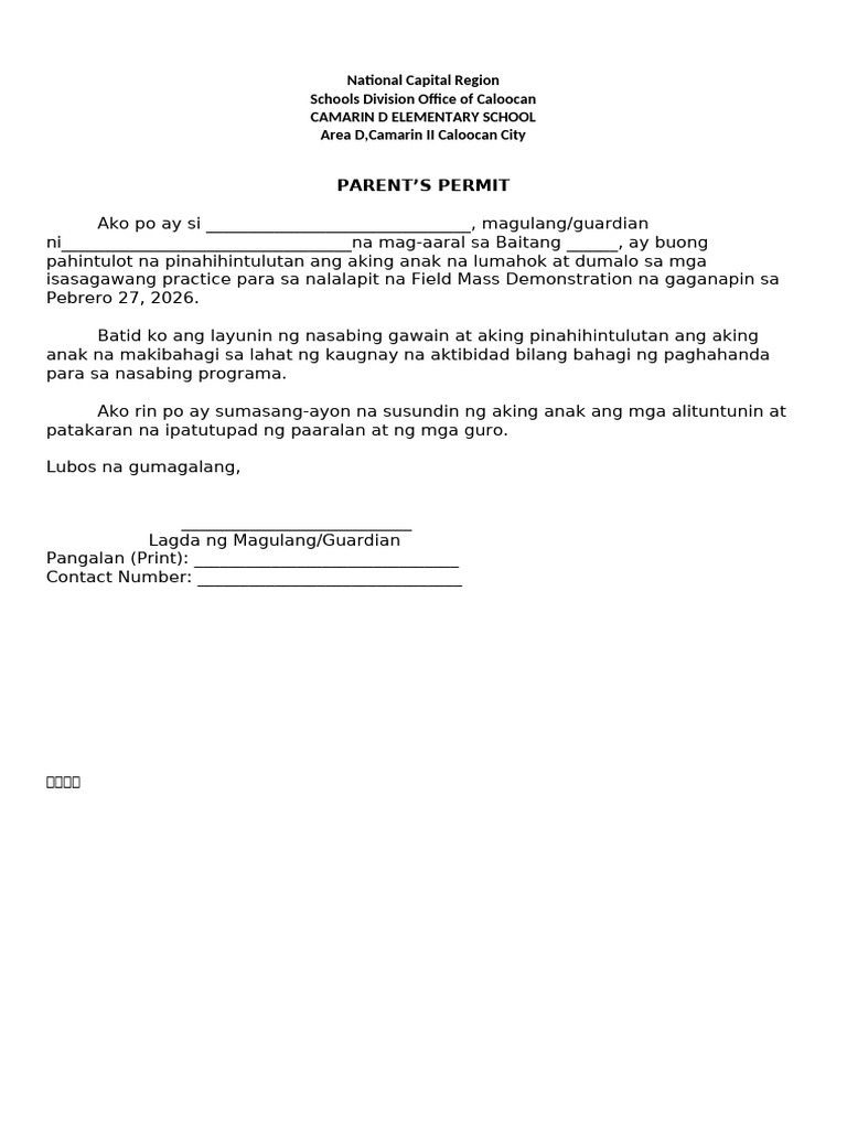 Parents Permit 1 | PDF