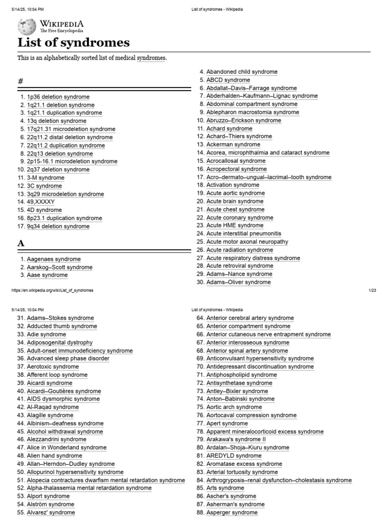 List of Syndromes - Wikipedia | PDF | Clinical Medicine | Medical ...