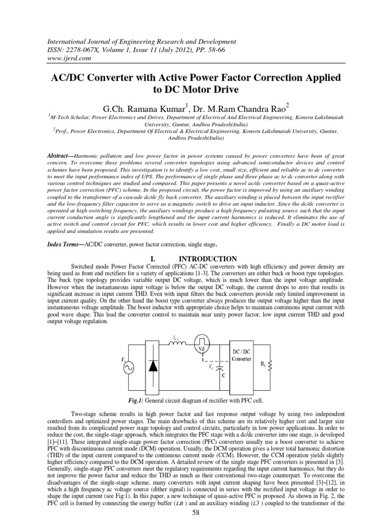 AC/DC Converter With Active Power Factor Correction Applied To DC Motor ...