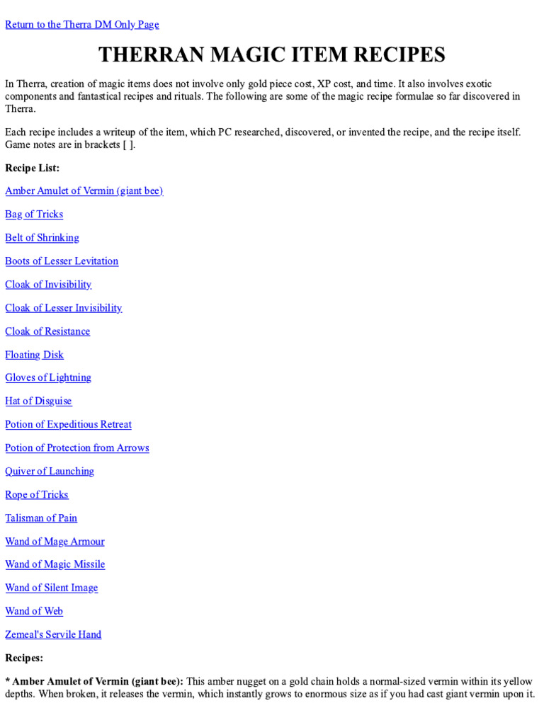Therran Magic Item Recipe Page | PDF