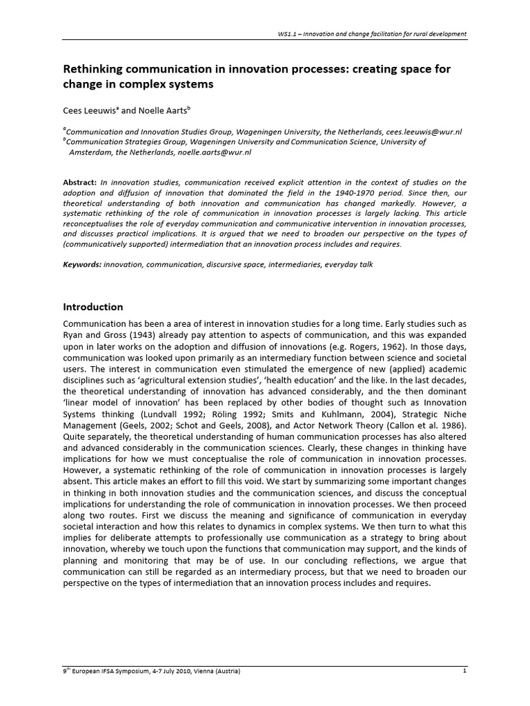 Cees-2010-Rethinking Communication in Innovation Process | PDF ...