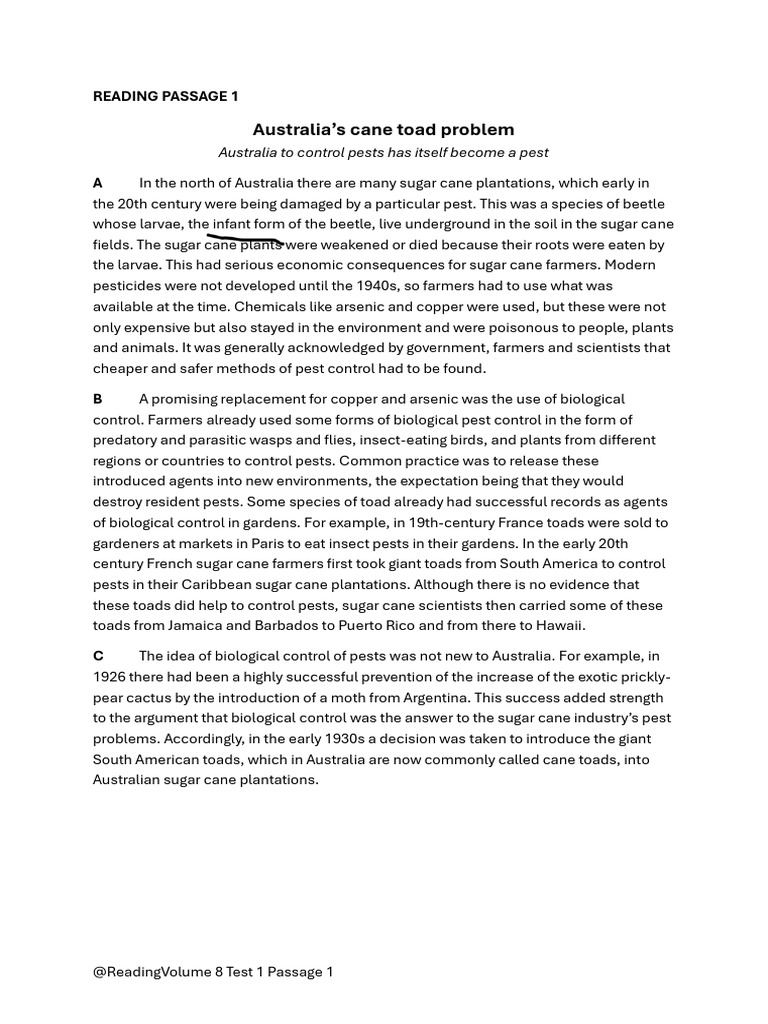 V8T1P1 Australia's Cane Toad Problem | PDF | Biological Pest Control ...