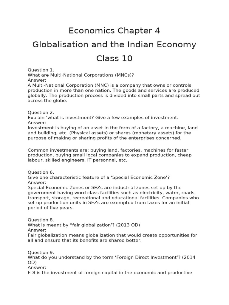 X Eco Globalisation QA 21 Oct 24 | PDF | Multinational Corporation ...
