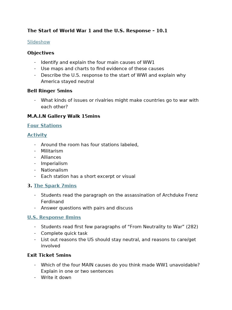 The Start of World War 1 and The U | PDF