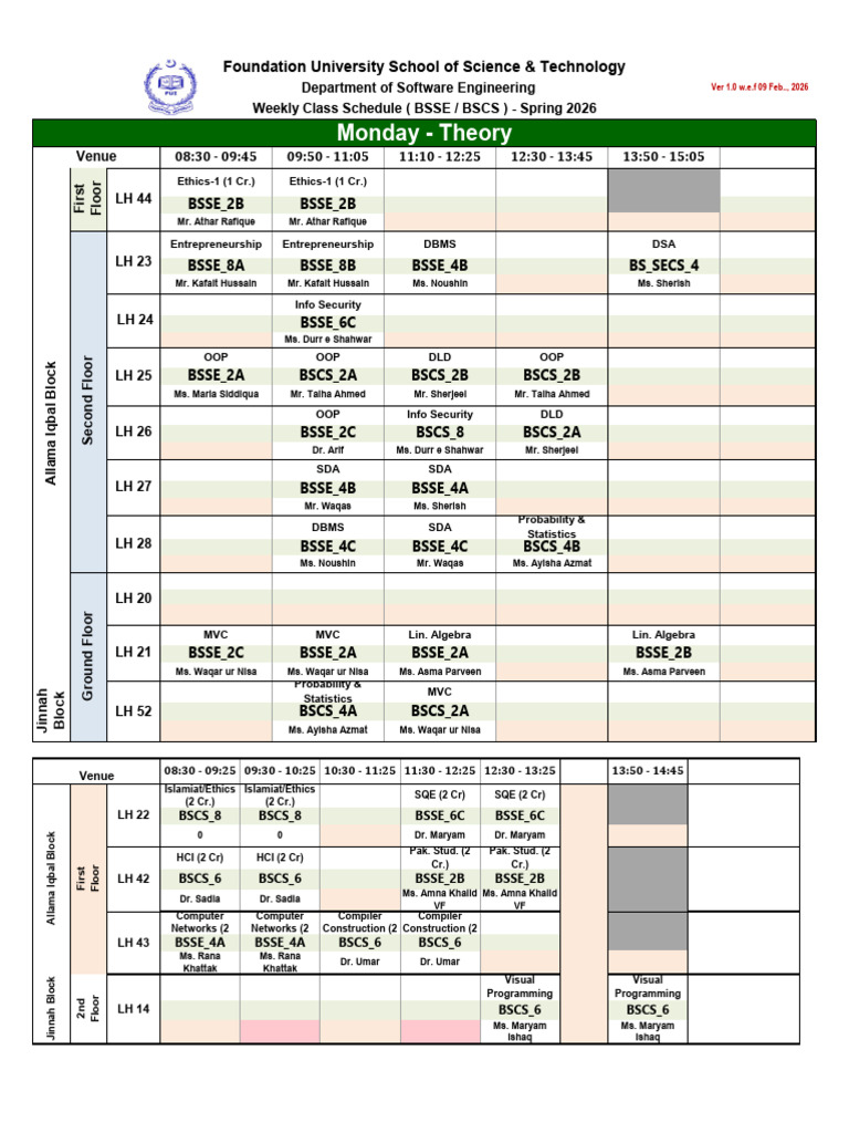 Time Table Spring-26 Ver 1.0 W.E.F 9 Feb. | PDF