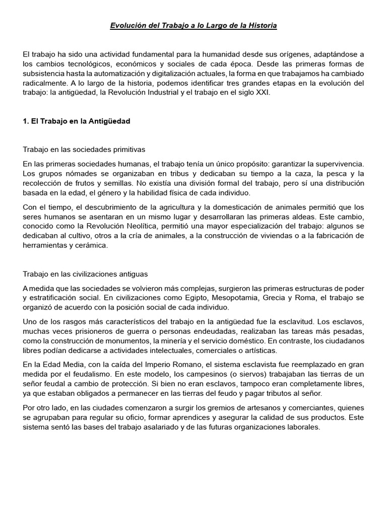 Evoluci-N Del Trabajo A Lo Largo de La Historia | PDF | Sociedad ...