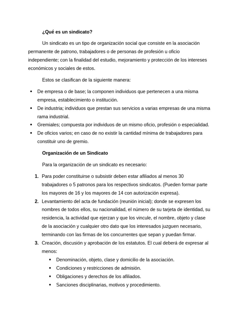Proceso para La Creación de Un Sindicato | PDF | Sindicato | Documento ...