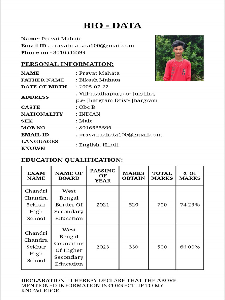 Bio Data | PDF