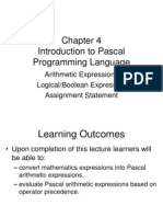 Introduction To Pascal Programming Language: Arithmetic Expressions Logical/Boolean Expression Assignment Statement