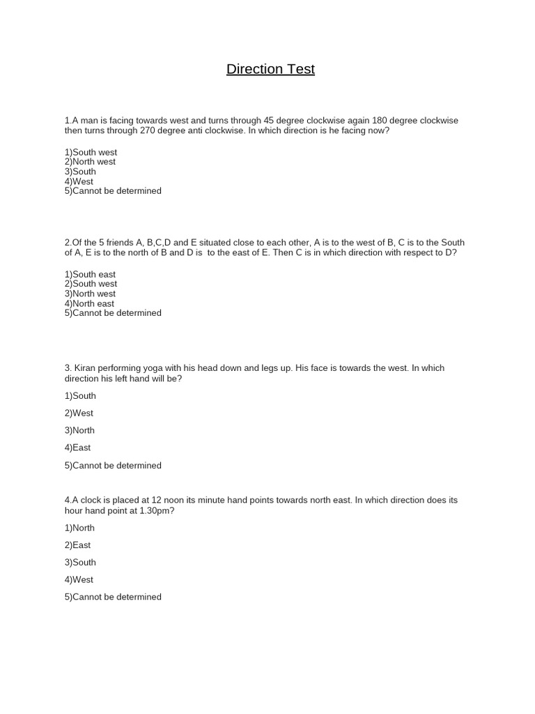 1 Direction Test | PDF