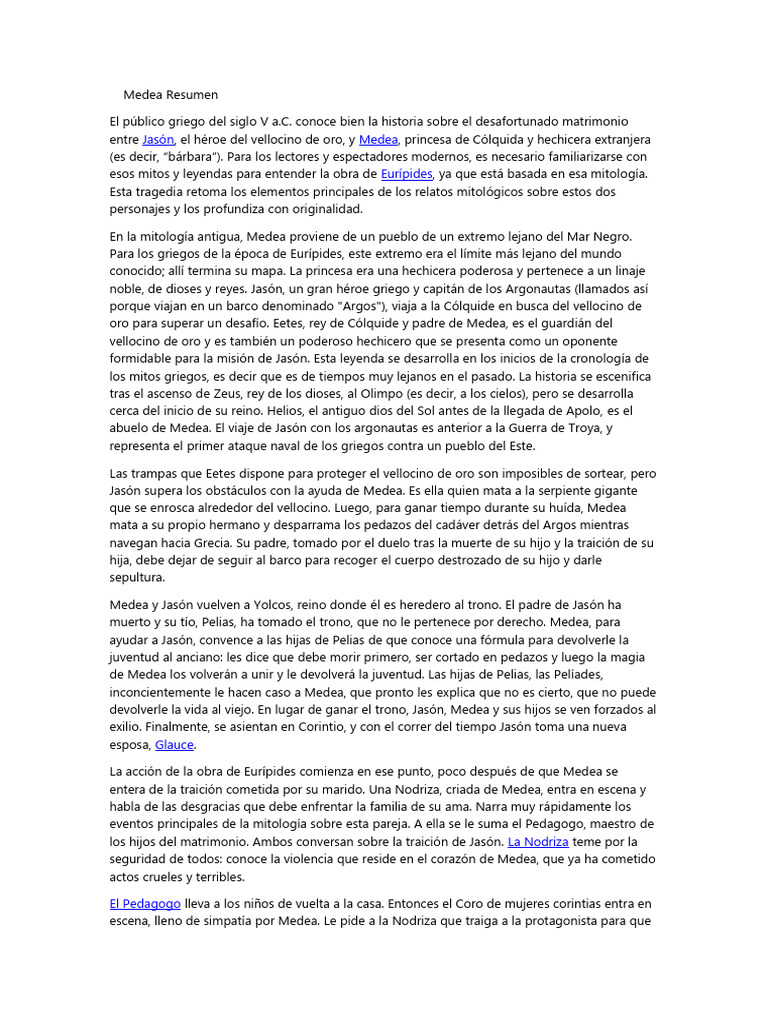 Medea Resumen | PDF | Jason | Mitología griega