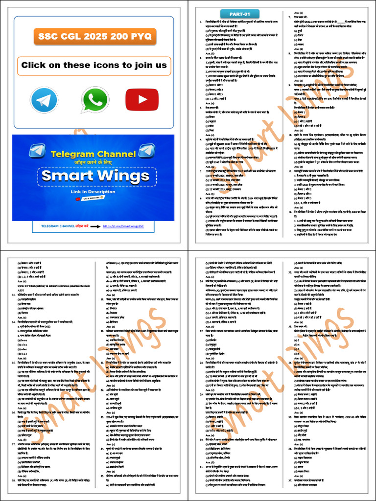 Hindi SSC CGL 2025 Full GK Sheet 01 To Sheet 06 | PDF