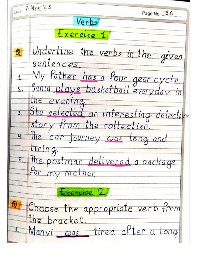 English - Verbs Notebook Work | PDF