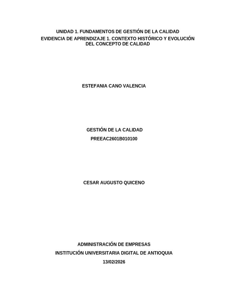 Unidad 1 | PDF | Gestión de la calidad | Calidad (comercial)