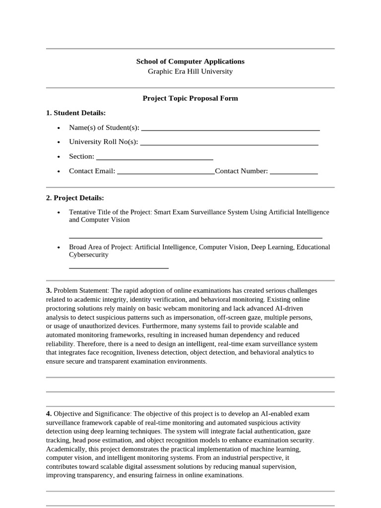 Smart Exam Surveillance Proposal Filled | PDF | Artificial Intelligence ...
