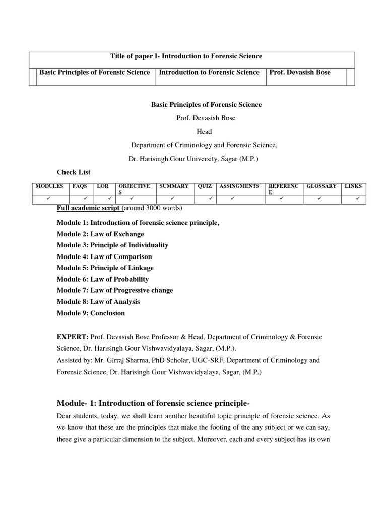 Principles of Forensic Science | PDF | Crime Scene | Forensic Science