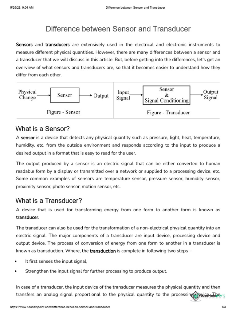 Unit-5 Difference Between Sensor and Transducer | PDF | Sensor ...