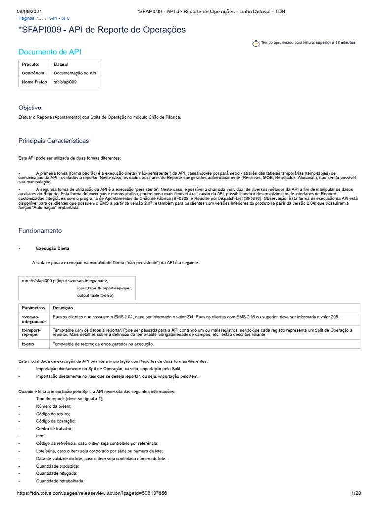 SFAPI009 - API de Reporte de Operações - Linha Datasul - TDN | PDF ...