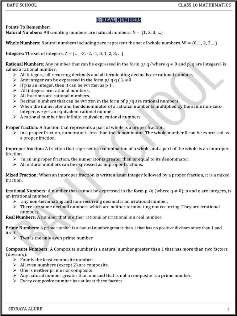 10th Maths 1.real Numbers - Notes | PDF