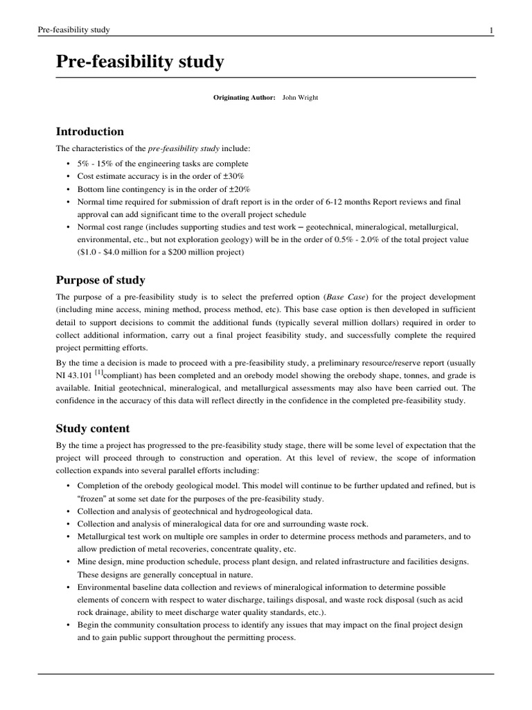 Definition Pre Feasibility Study | PDF | Mining | Ore