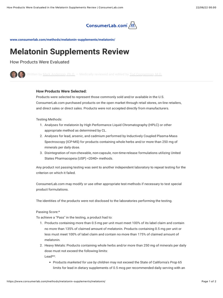 How Products Were Evaluated in The Melatonin Supplements Review | PDF ...
