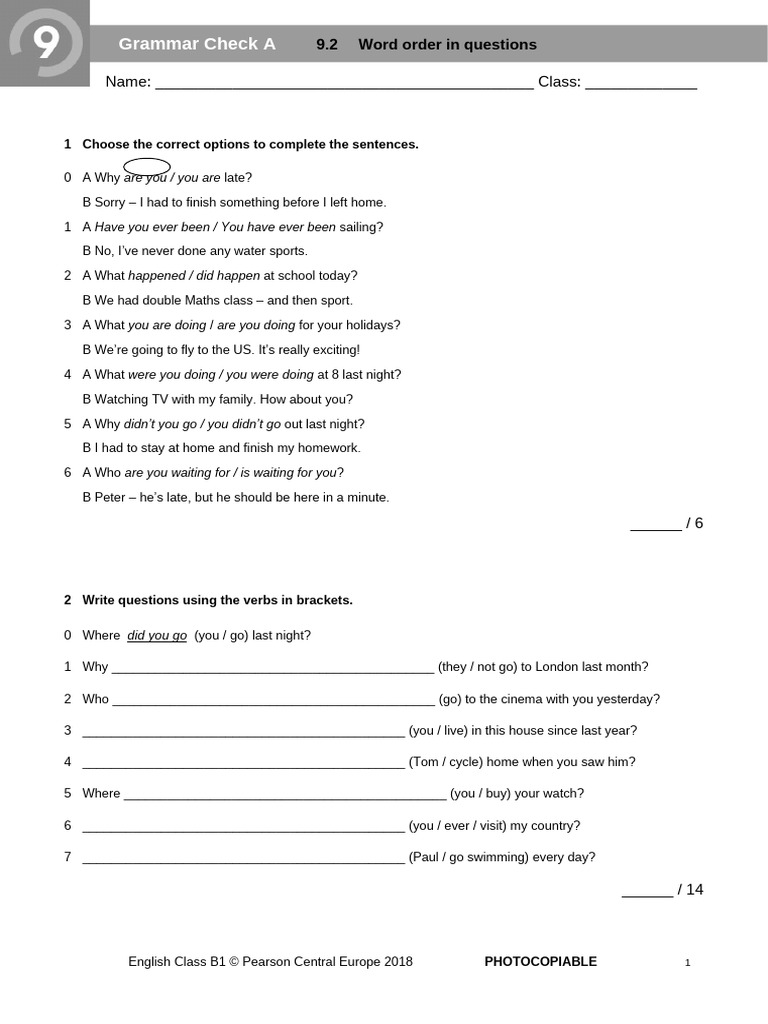 ECB1 Tests Grammar Check 9.2A New2018 | PDF