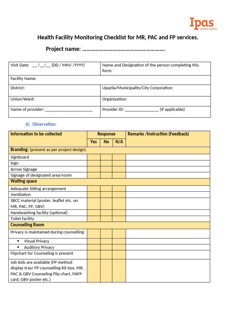 Health Facility Monitoring Checklist-V1 - 2025 | PDF | Human ...