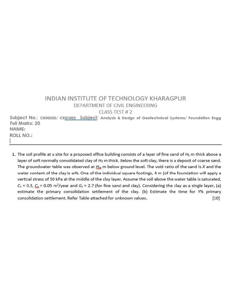 Analysis and Design of Geotechnical Systems 2025 Ct2 | PDF