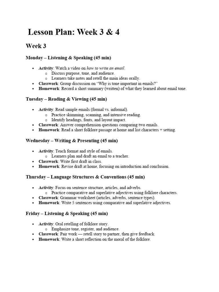 Lesson Plan English HomeLanguge Grade 8 Week 3 and 4 | PDF | Adjective ...