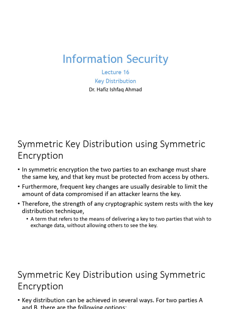Lect 16 Key Distribution - I 16122024 094039am | PDF | Encryption | Key ...