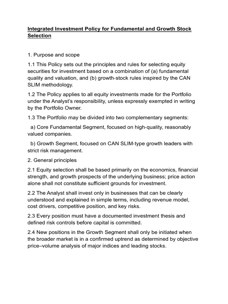 Integrated Investment Policy For Fundamental and Growth Stock Selection ...