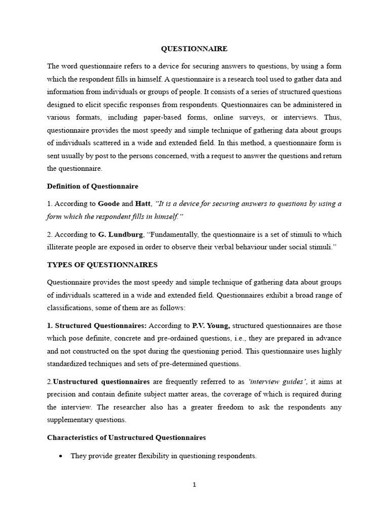 Questionnaire - Docx Notes | PDF | Questionnaire | Validity (Statistics)