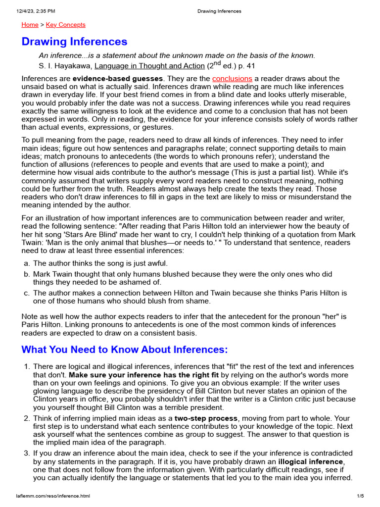 Drawing Inferences: Evidence-Based Guesses | PDF | Inference | Semantics