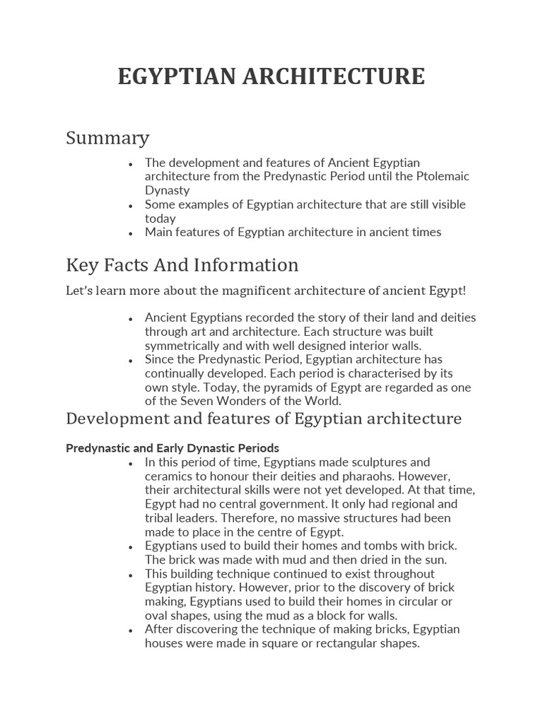 Egyptian Architecture | PDF | Ancient Egypt | Egyptian Pyramids