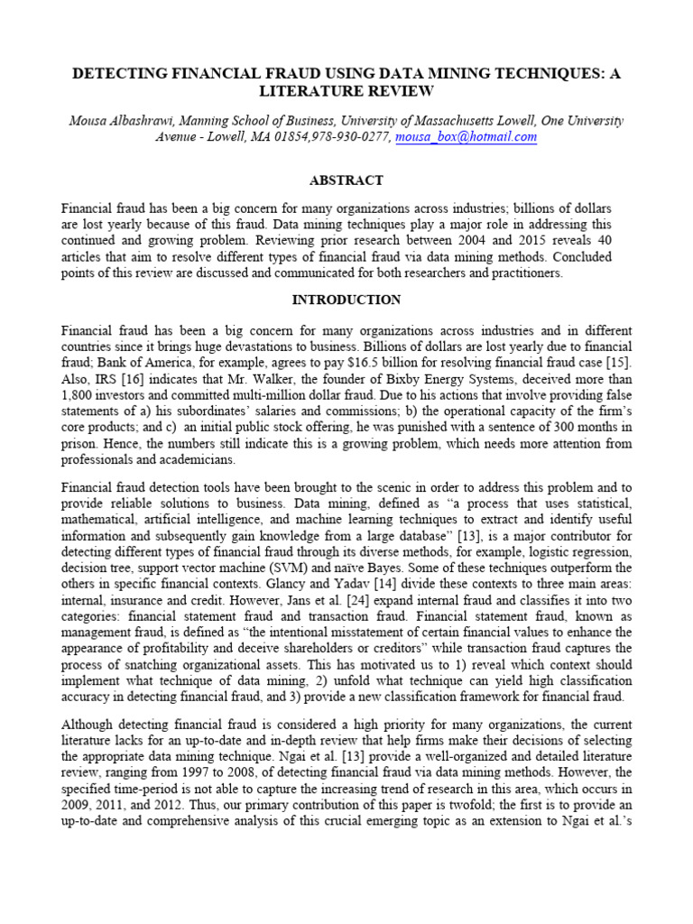 Detecting Financial Fraud Using Data Mining Techniques A | PDF ...