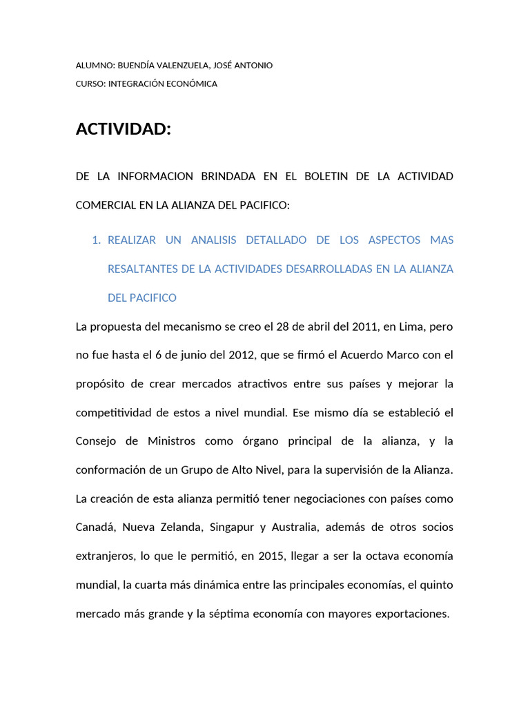 ACTIVIDAD INTEGRACION ECONOMICA | PDF | Perú | El comercio internacional