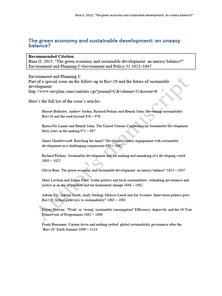 16.the Green Economy and Sustainable Development | PDF | Sustainability ...