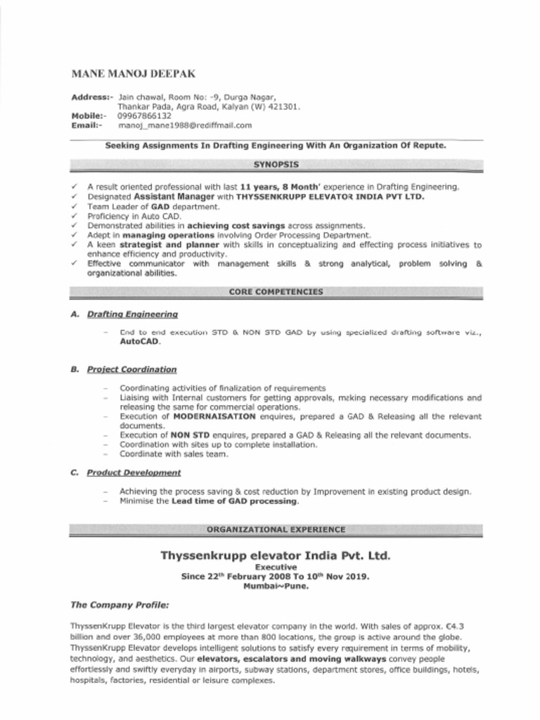 CV Manoj Mane | PDF