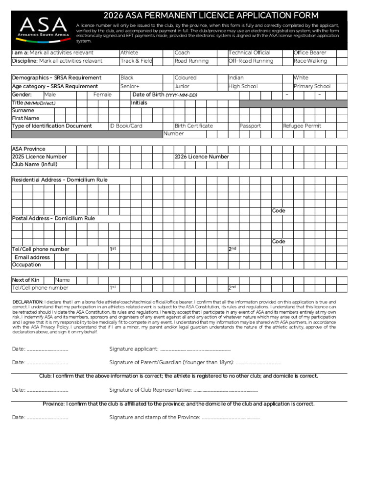 2026 Asa Permanent License Application Form | PDF | Identity Document ...