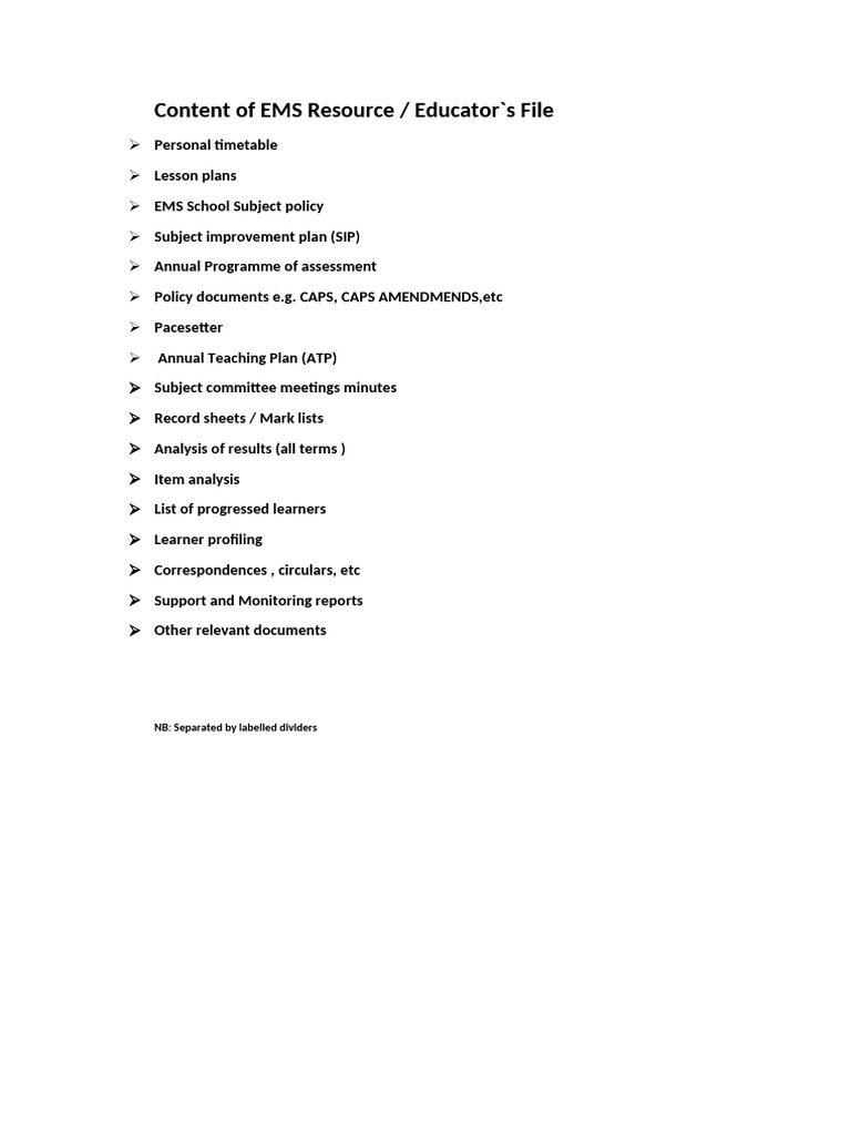 Ems Educator S File Content | PDF