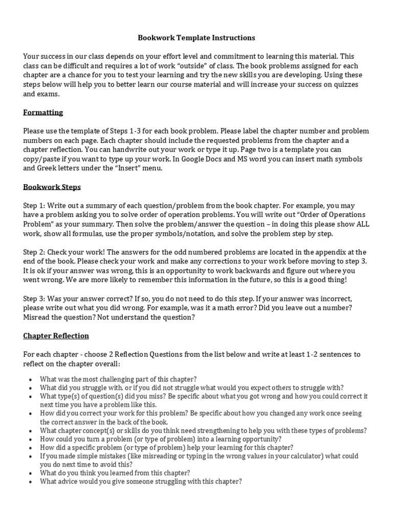 Bookwork Template Instructions | PDF