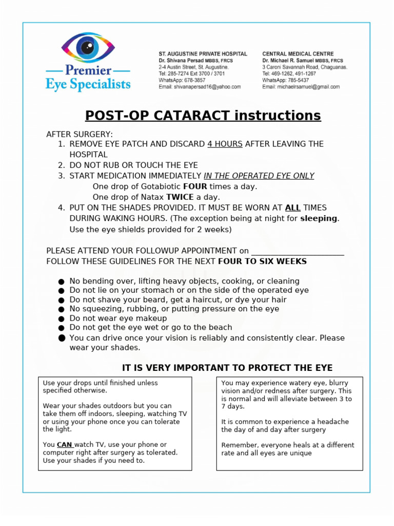PES Post Op Cataract Sheet | PDF
