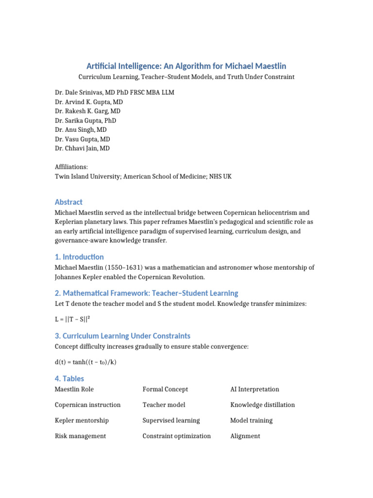 Artificial Intelligence Algorithm For Michael Maestlin | PDF