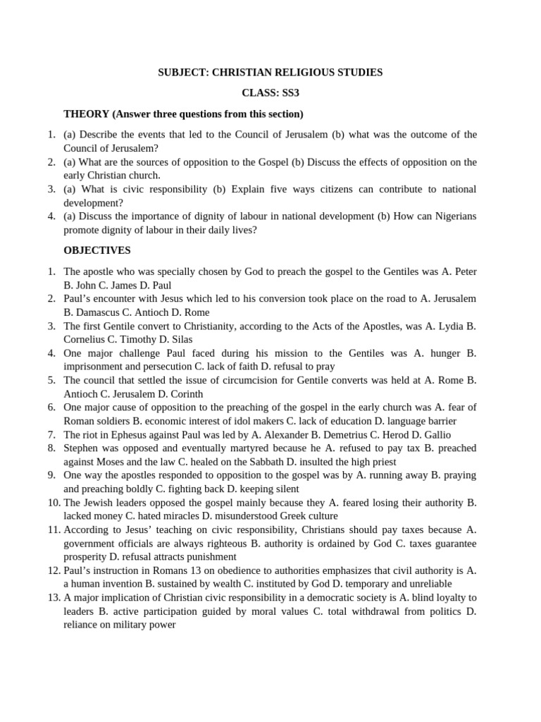 Christian Religious Knowledge SS3 | PDF | Early Christianity | Paul The ...