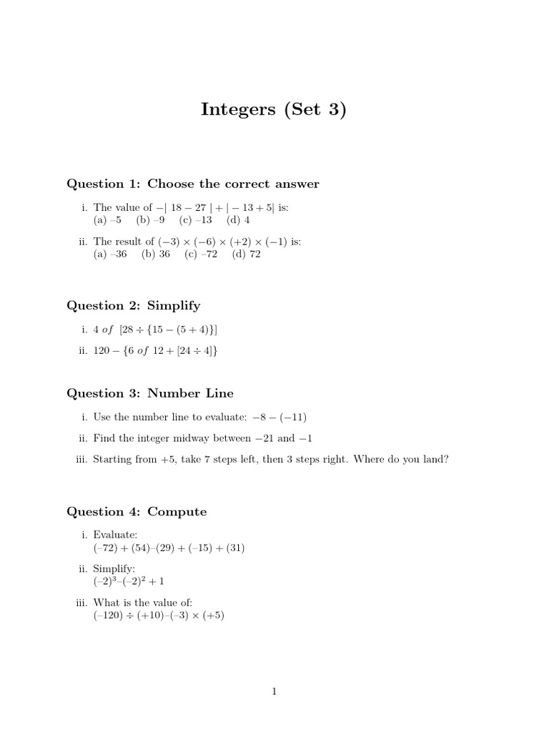 Integers 3 | PDF