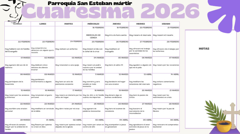 Calendario Cuaresma 2026 | PDF | Prestado | Adoración Cristiana Y Liturgia