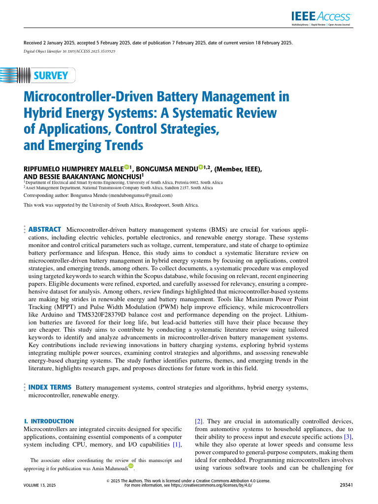 Microcontroller-Driven Battery Management in Hybrid Energy Systems A ...